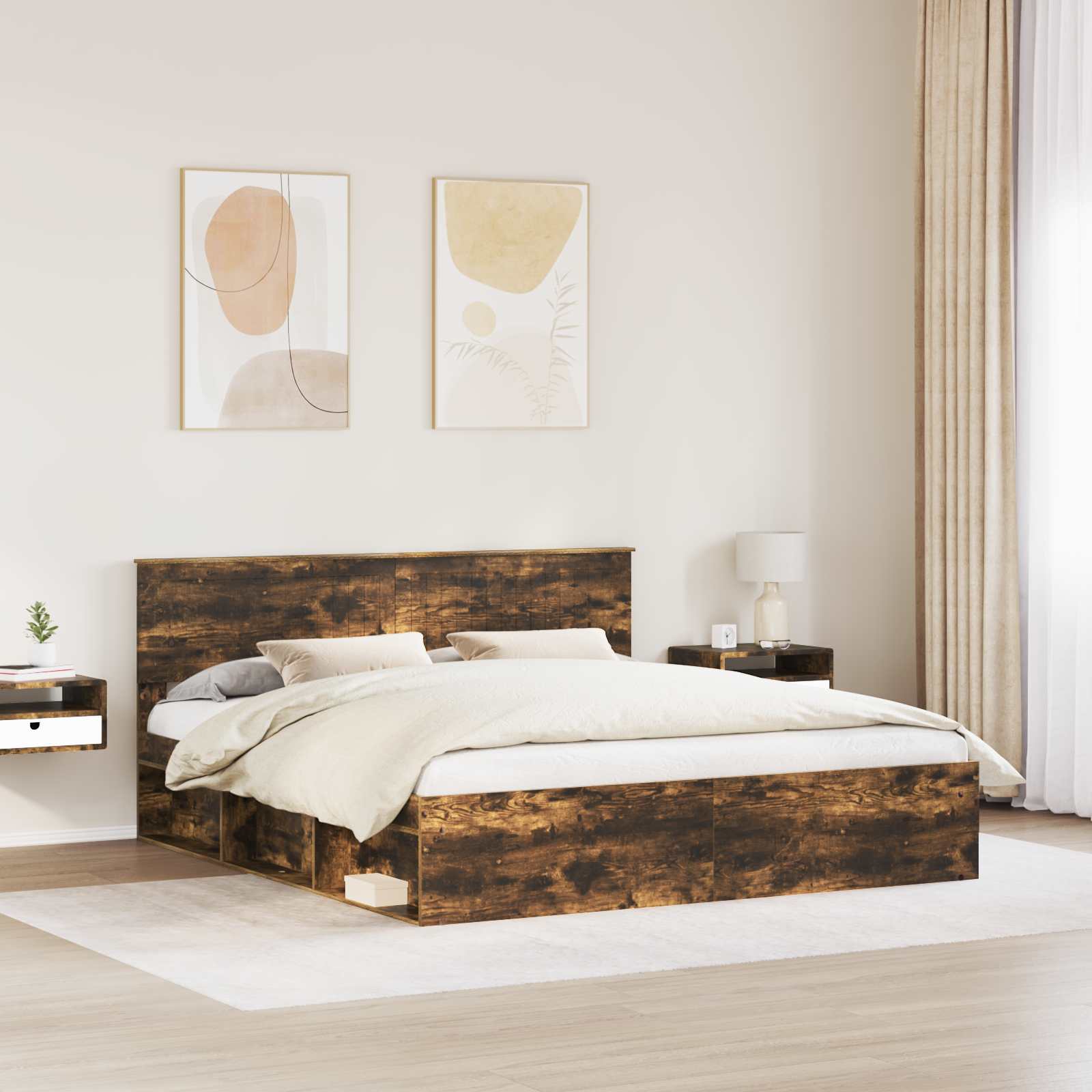 Bedframe Gerookt eiken 180 x 200 cm Massief grenenhout