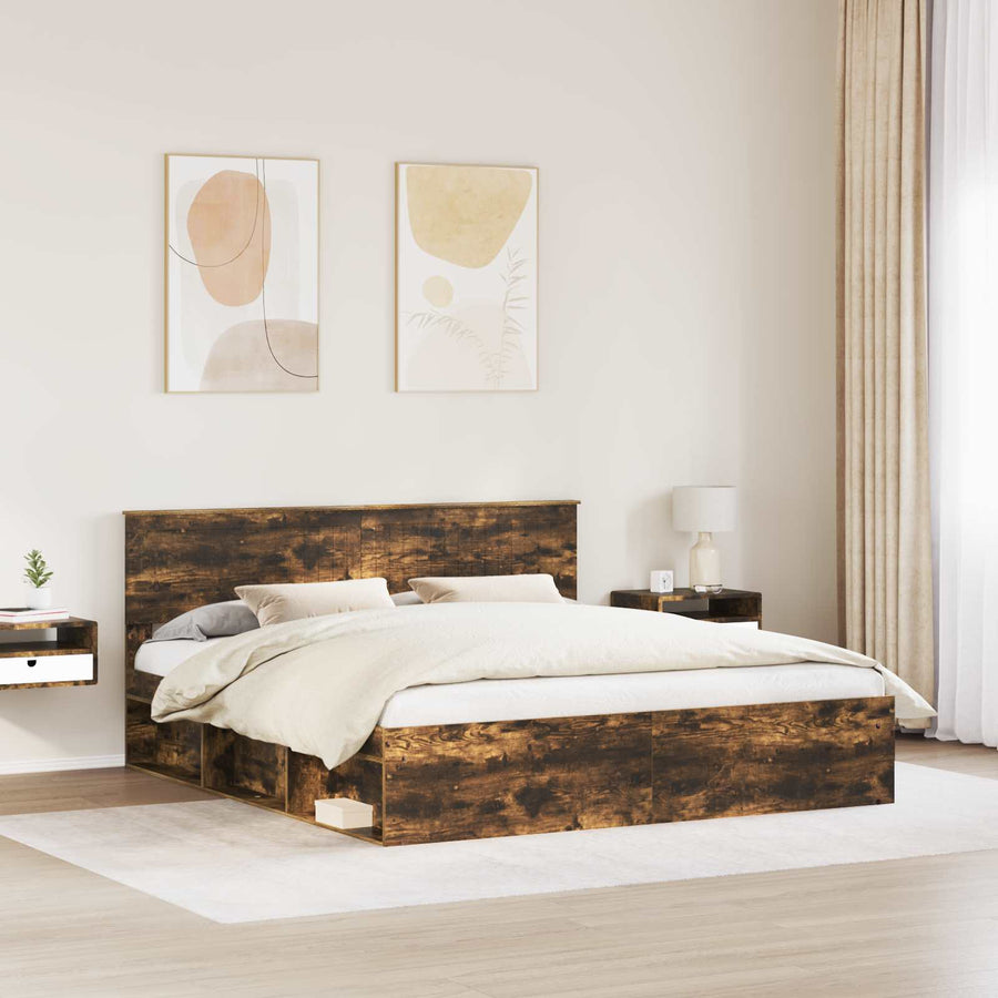 Bedframe Gerookt eiken 180 x 200 cm Massief grenenhout