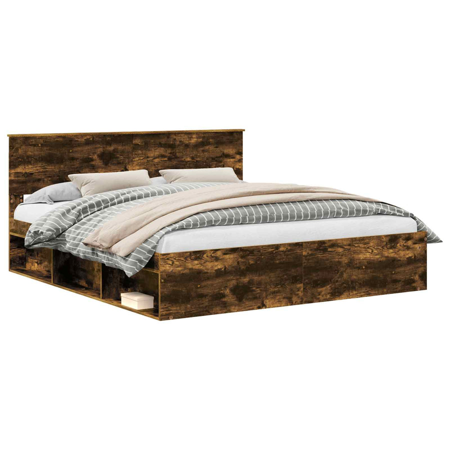 Bedframe Gerookt eiken 180 x 200 cm Massief grenenhout