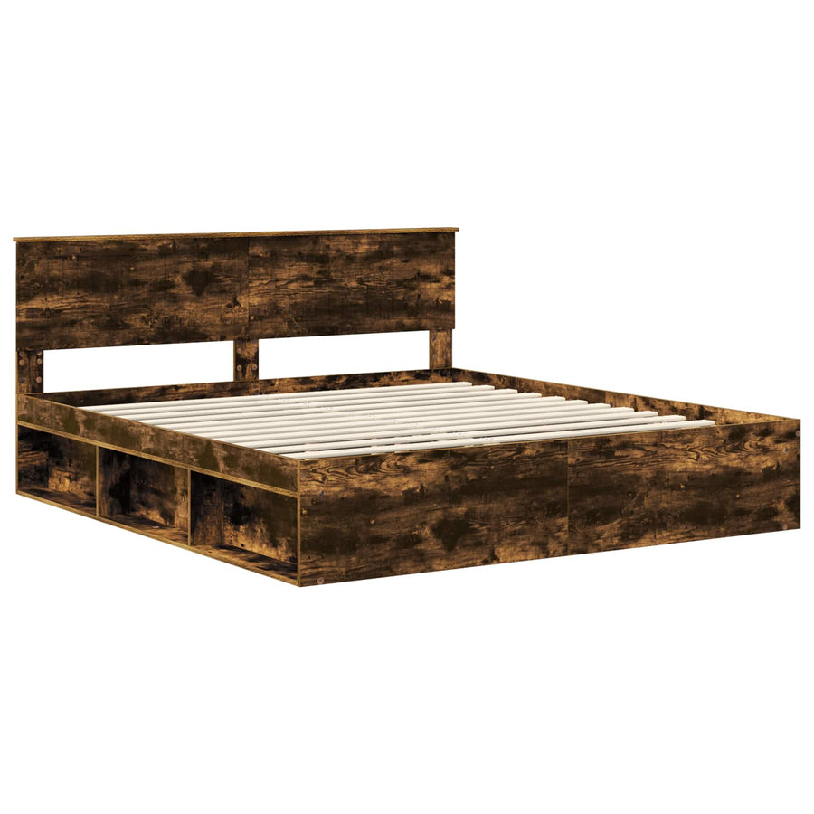 Bedframe Gerookt eiken 180 x 200 cm Massief grenenhout