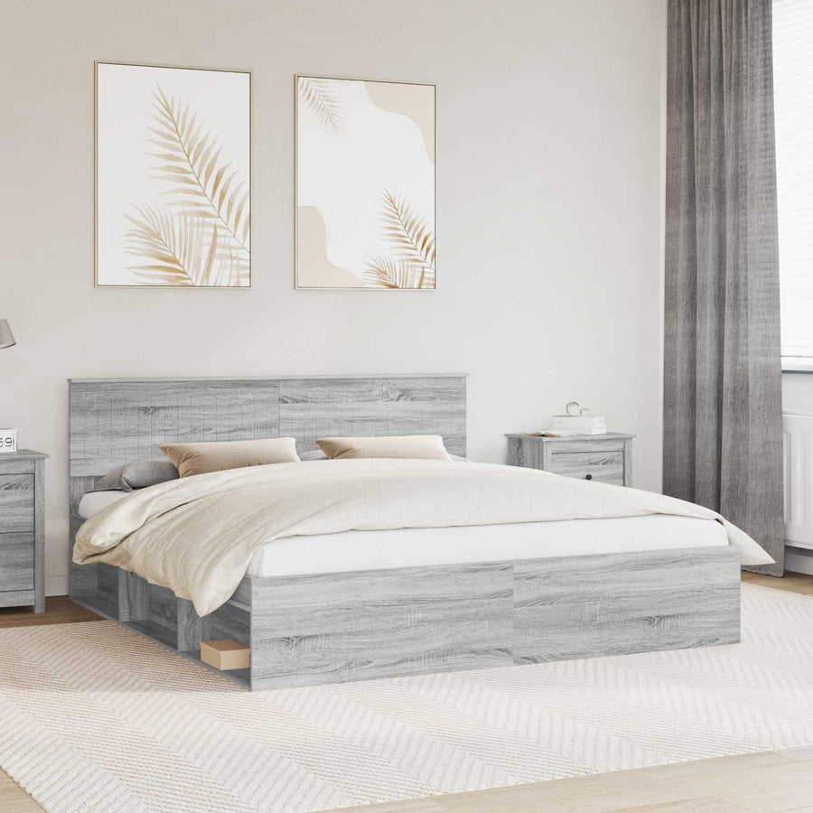 Bedframe Grijs Sonoma 180 x 200 cm Massief grenenhout