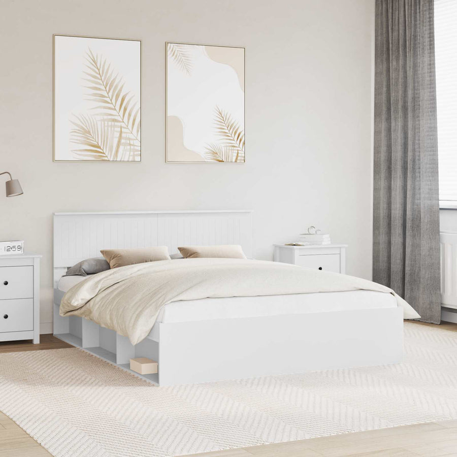 Bedframe met hoofdeinde Wit 160 x 200 cm Massief grenenhout