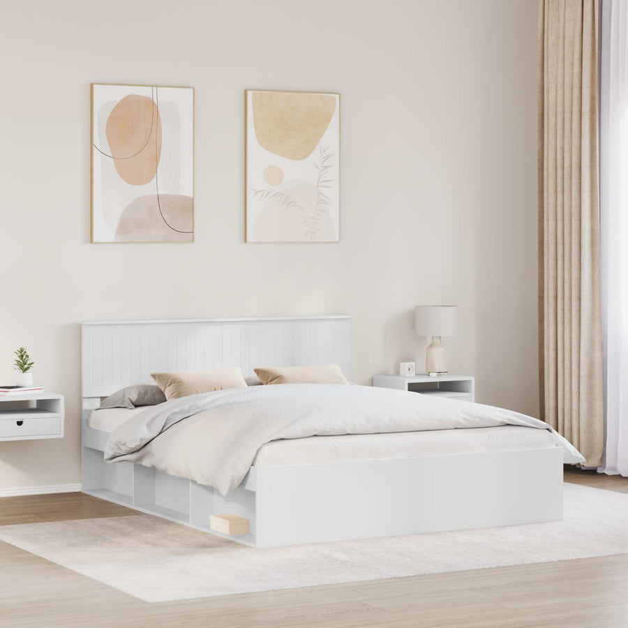 Bedframe met hoofdeinde Wit 160 x 200 cm Massief grenenhout