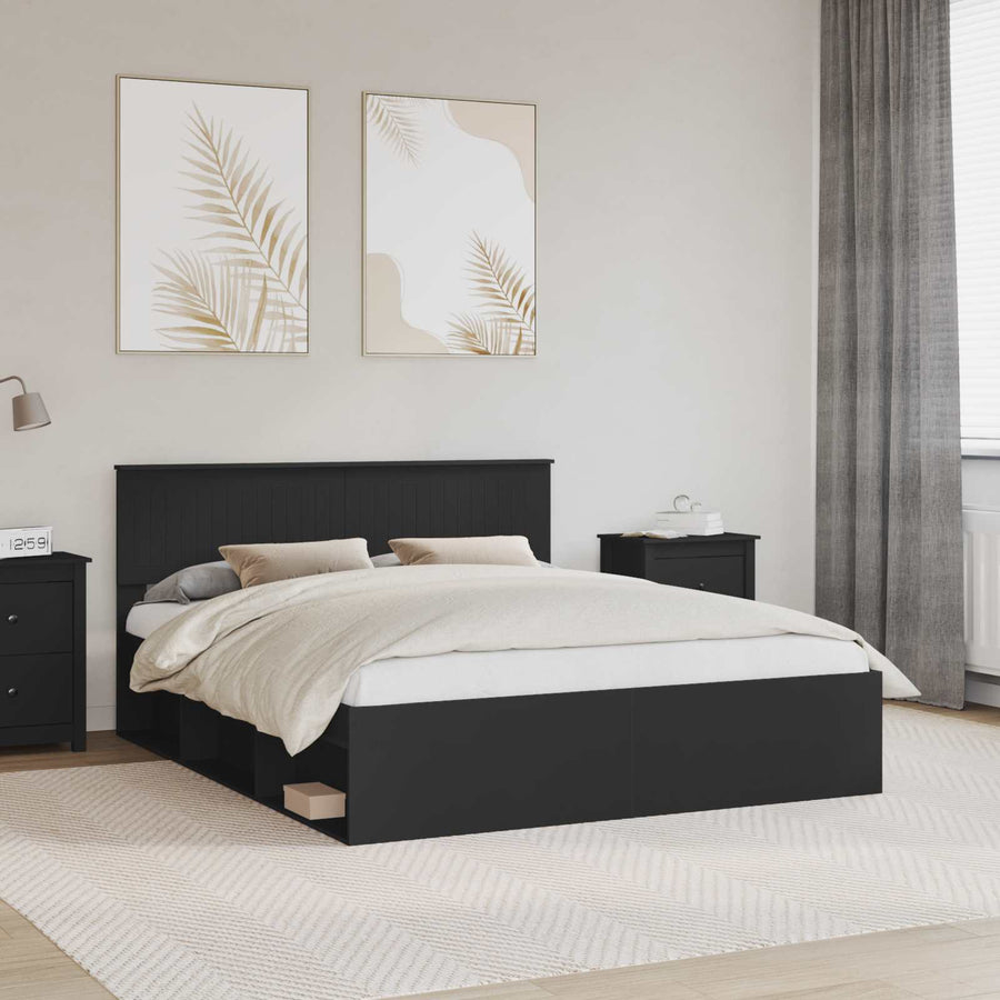 Bedframe met hoofdeinde Zwart 160 x 200 cm Massief grenenhout