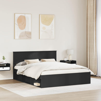 Bedframe met hoofdeinde Zwart 160 x 200 cm Massief grenenhout
