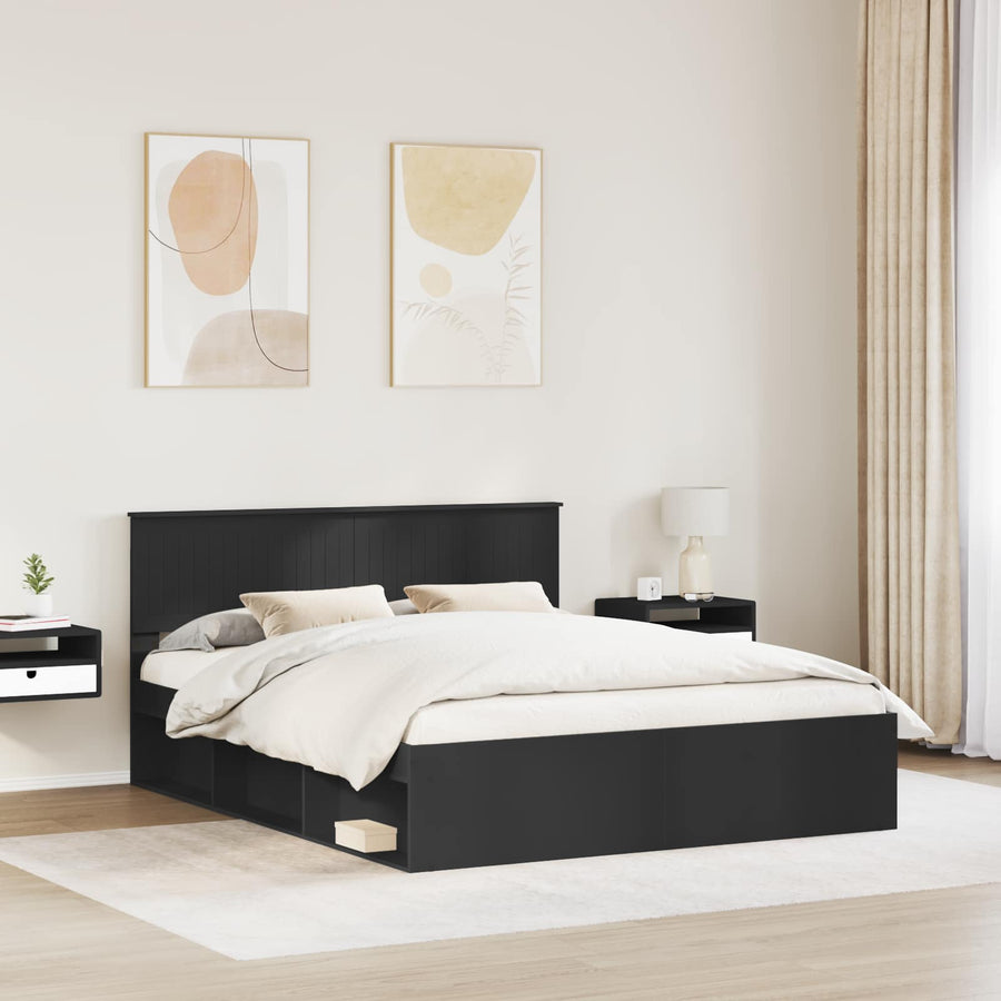 Bedframe met hoofdeinde Zwart 160 x 200 cm Massief grenenhout