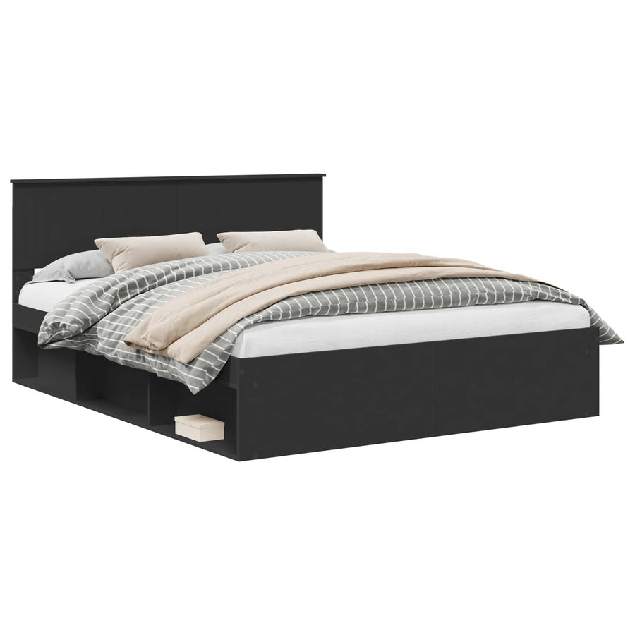 Bedframe met hoofdeinde Zwart 160 x 200 cm Massief grenenhout