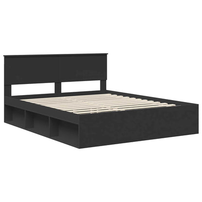 Bedframe met hoofdeinde Zwart 160 x 200 cm Massief grenenhout