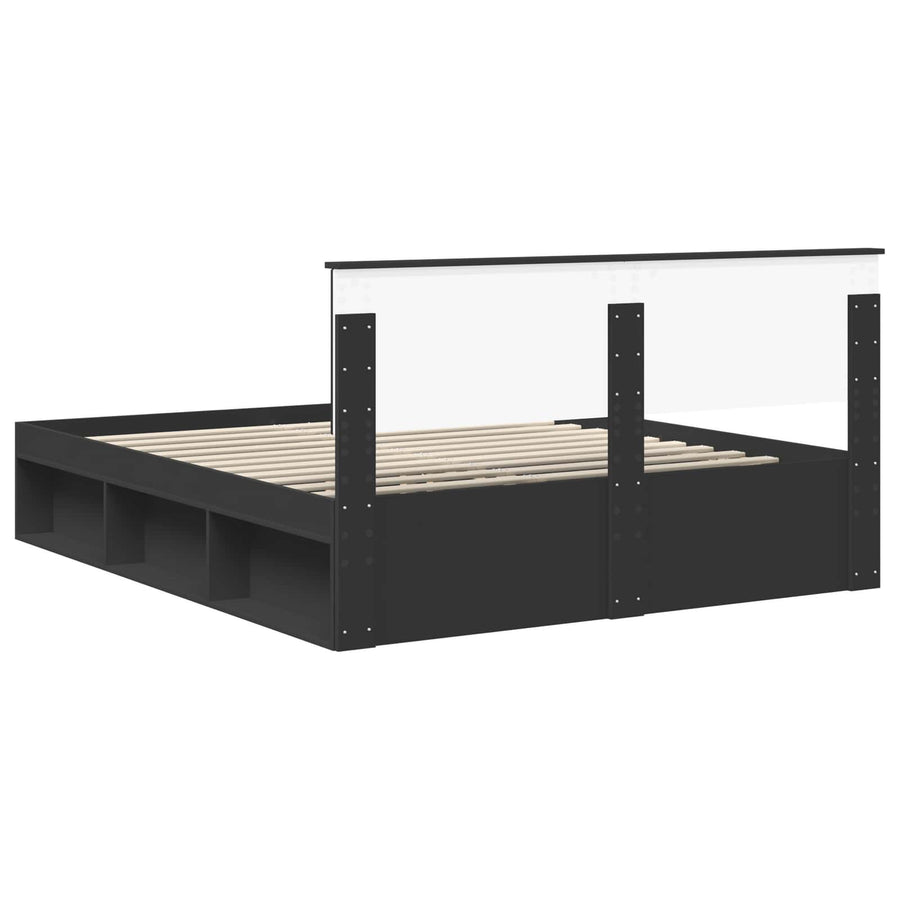 Bedframe met hoofdeinde Zwart 160 x 200 cm Massief grenenhout