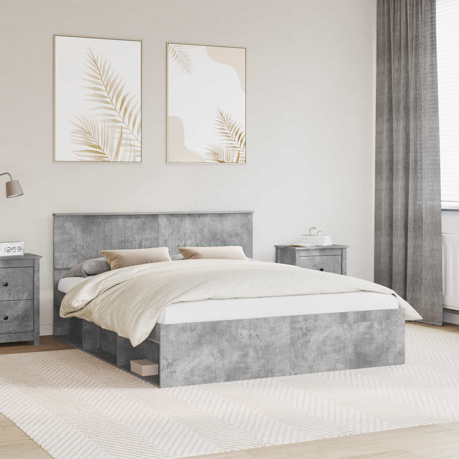 Bedframe met hoofdeinde Beton 160 x 200 cm Massief grenenhout