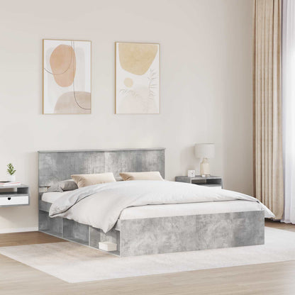 Bedframe met hoofdeinde Beton 160 x 200 cm Massief grenenhout