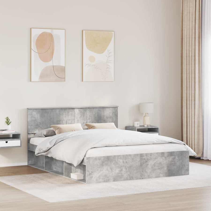 Bedframe met hoofdeinde Beton 160 x 200 cm Massief grenenhout