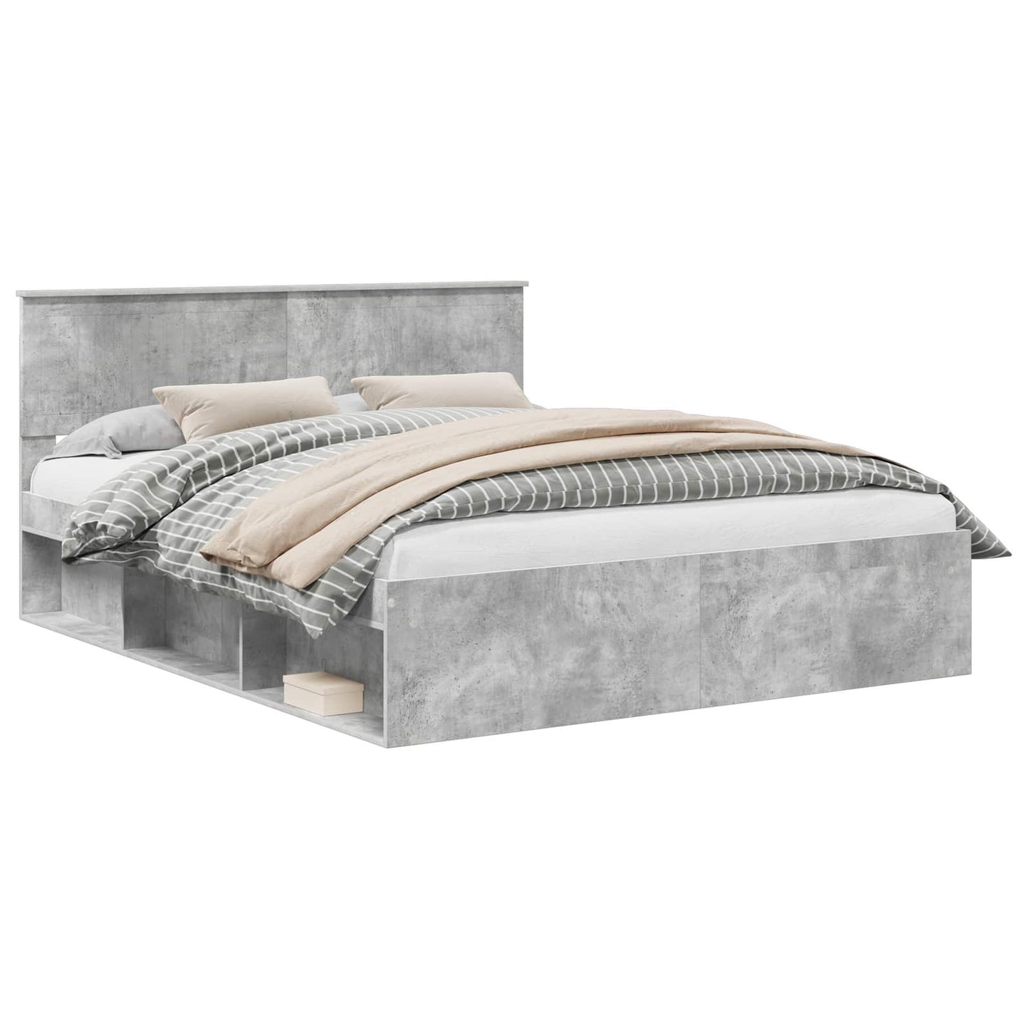 Bedframe met hoofdeinde Beton 160 x 200 cm Massief grenenhout