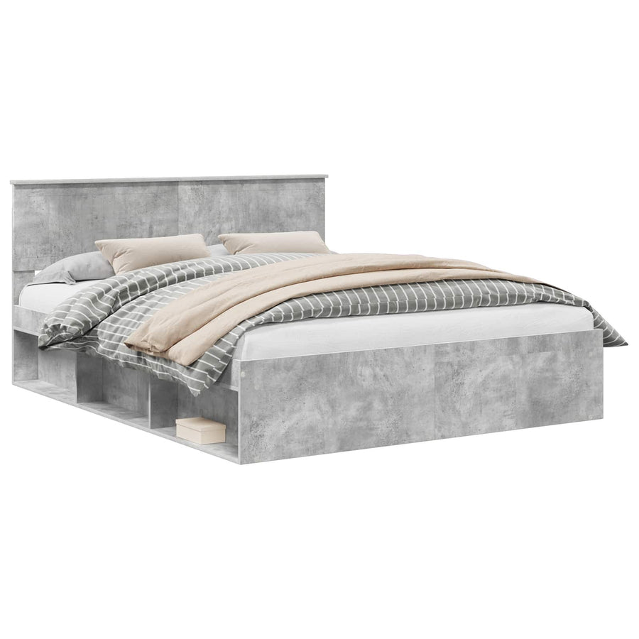 Bedframe met hoofdeinde Beton 160 x 200 cm Massief grenenhout