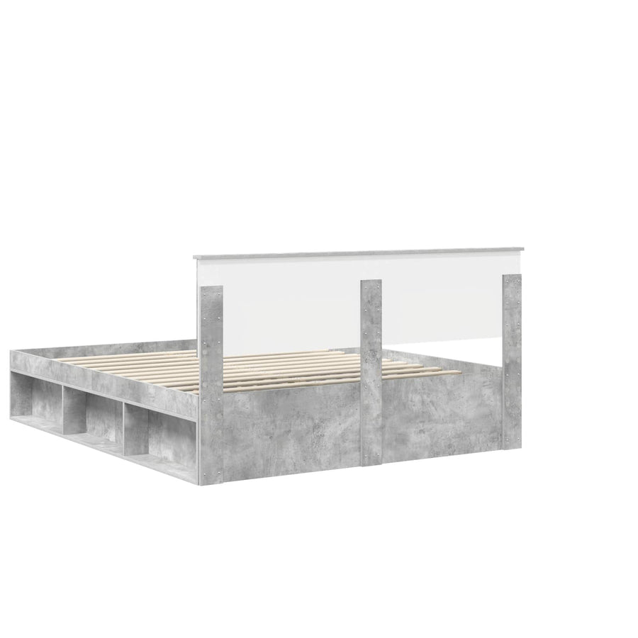 Bedframe met hoofdeinde Beton 160 x 200 cm Massief grenenhout