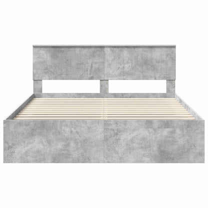 Bedframe met hoofdeinde Beton 160 x 200 cm Massief grenenhout