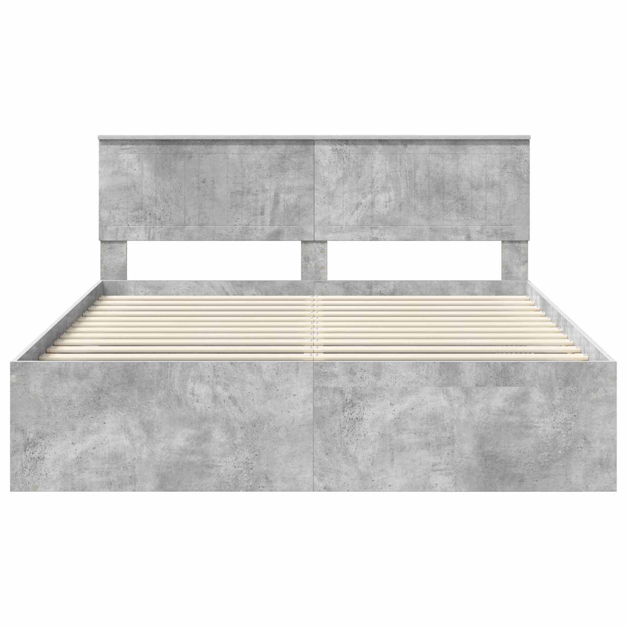 Bedframe met hoofdeinde Beton 160 x 200 cm Massief grenenhout