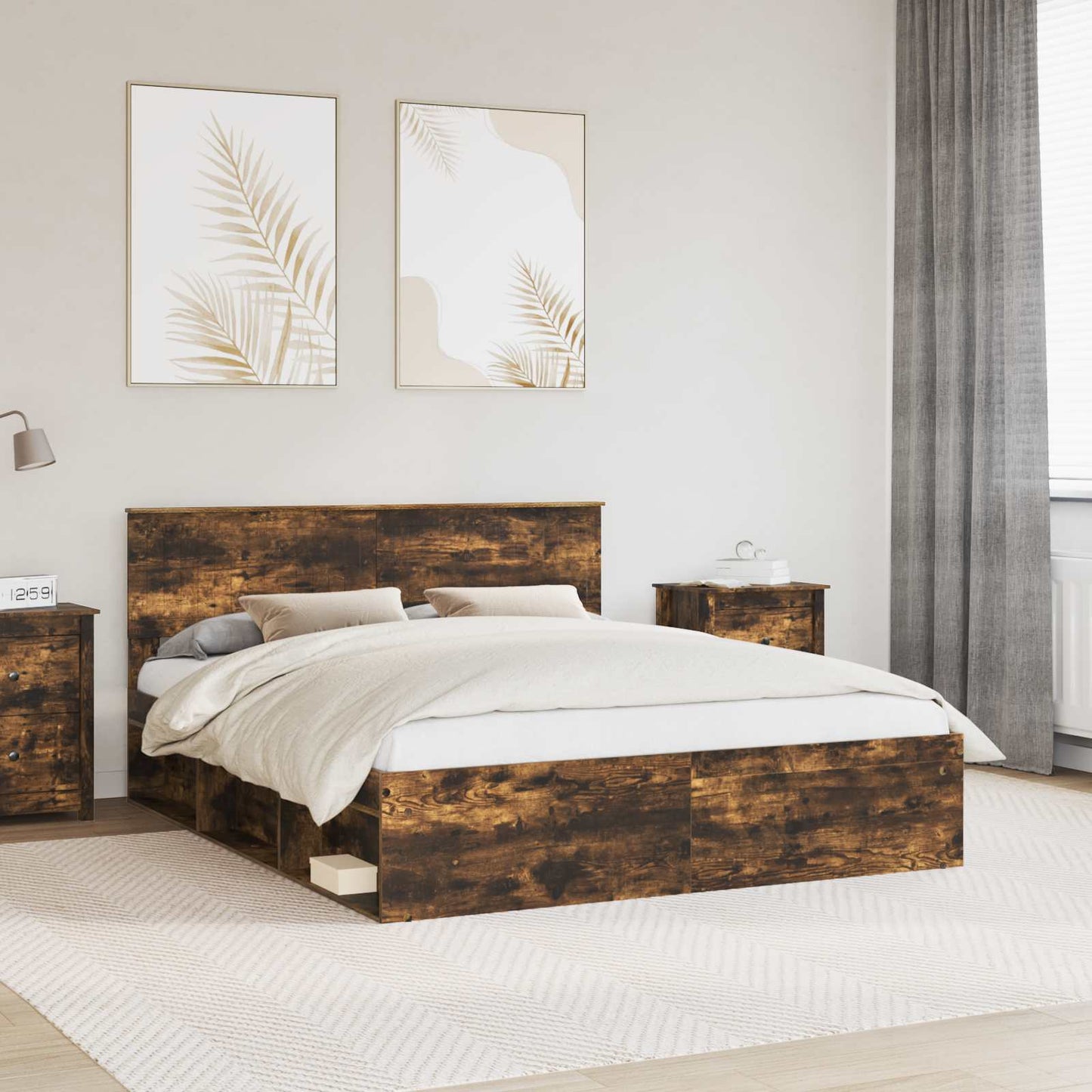 Bedframe Gerookt eiken 160 x 200 cm Massief grenenhout