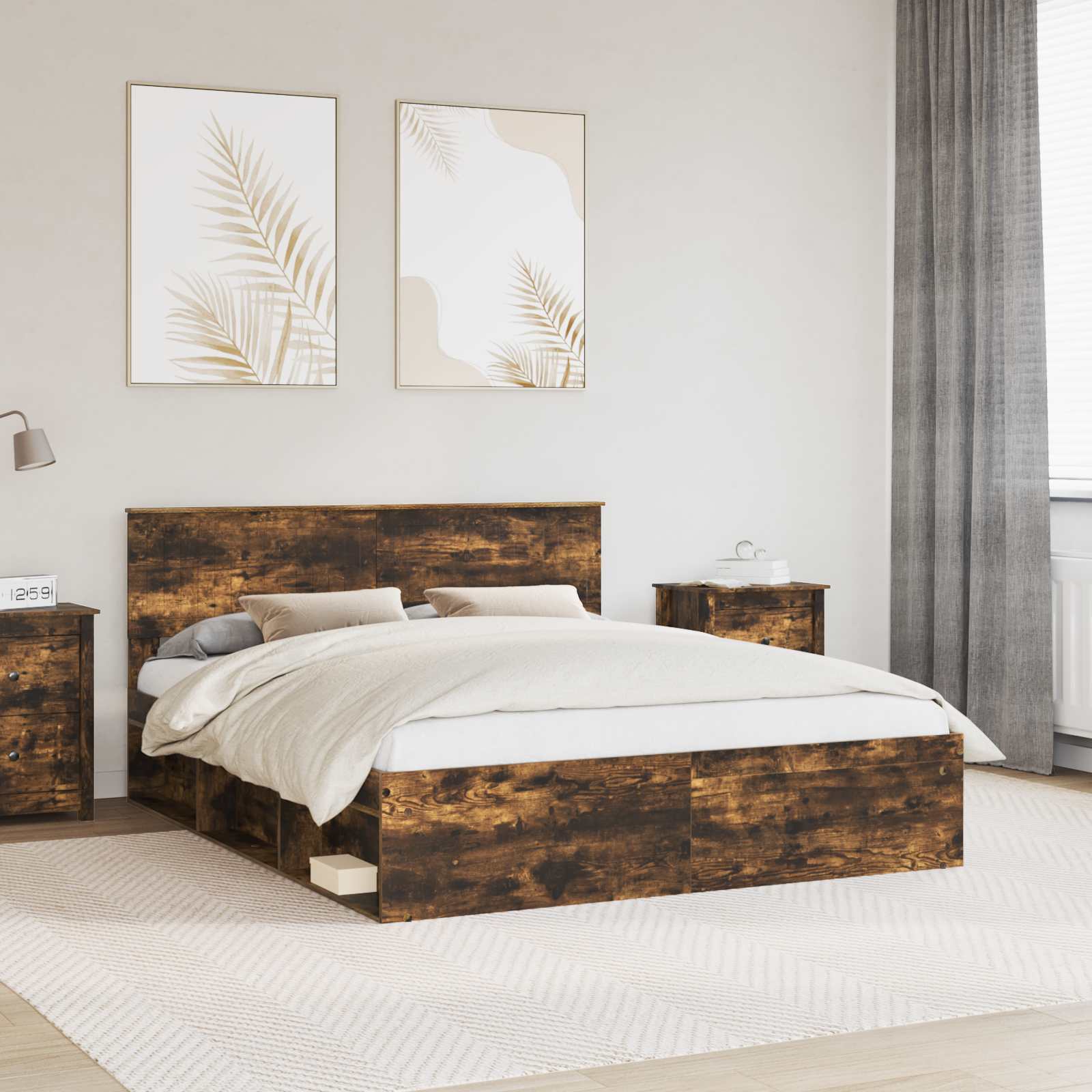 Bedframe Gerookt eiken 160 x 200 cm Massief grenenhout