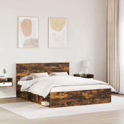 Bedframe Gerookt eiken 160 x 200 cm Massief grenenhout