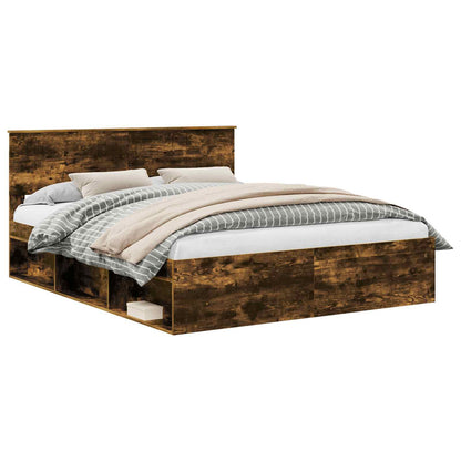Bedframe Gerookt eiken 160 x 200 cm Massief grenenhout