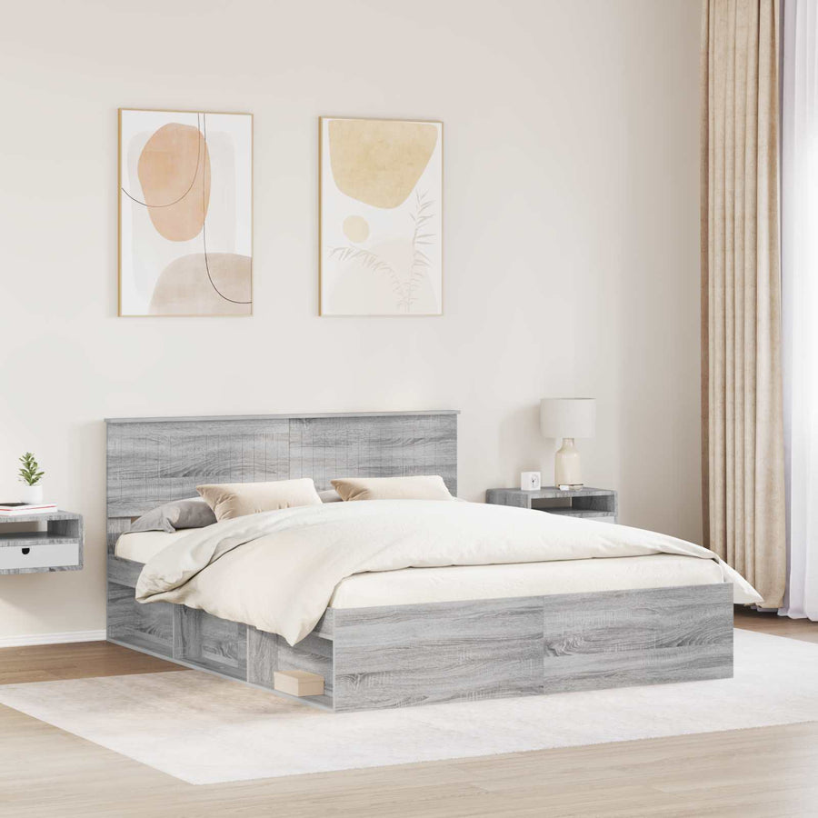 Bedframe Grijs Sonoma 160 x 200 cm Massief grenenhout