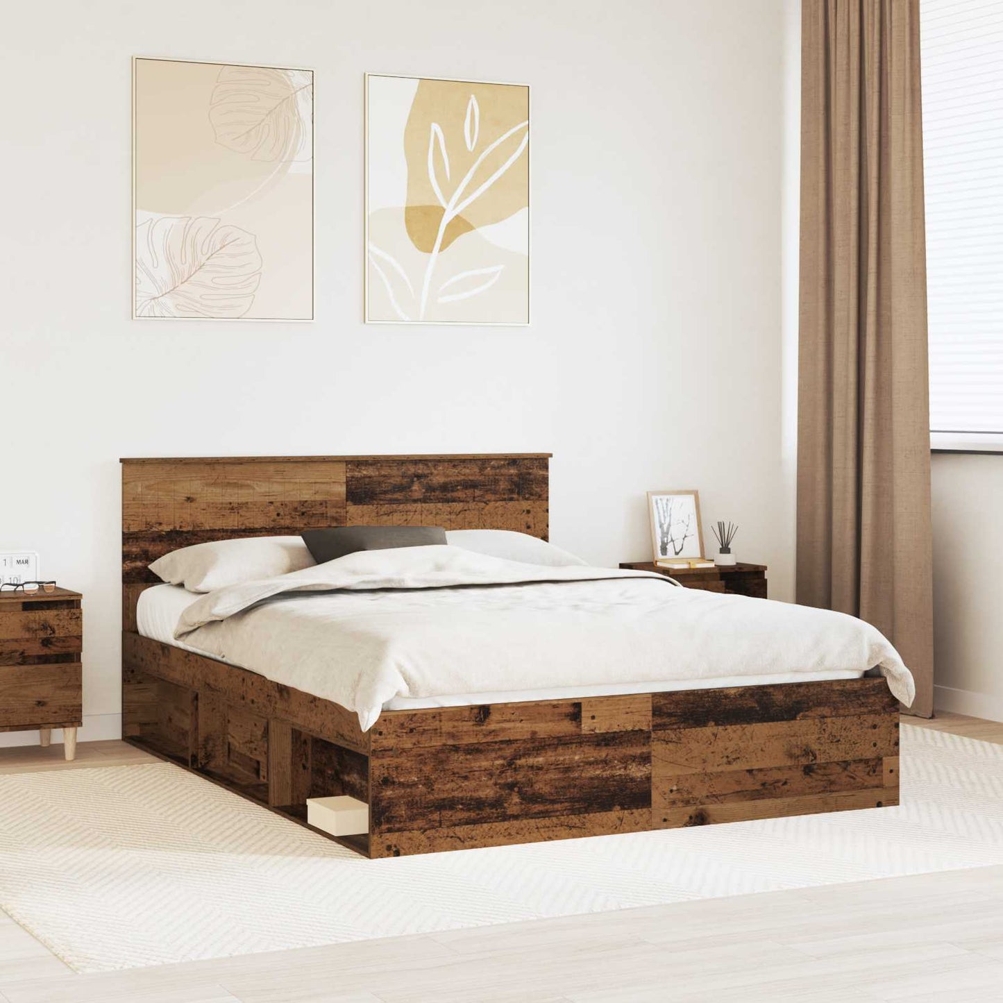 Bedframe met hoofdeinde Oudhout 150 x 200 cm Massief grenenhout