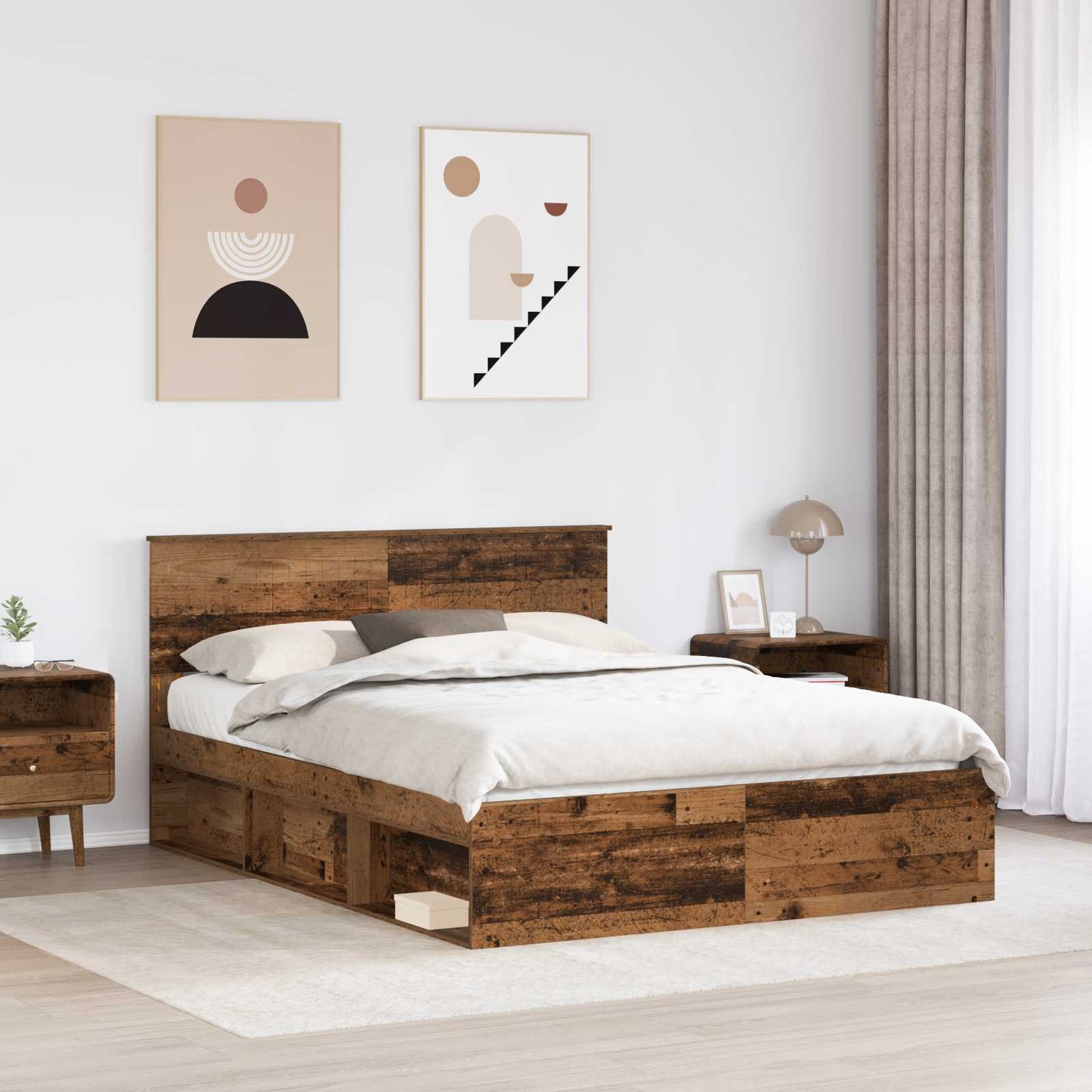 Bedframe met hoofdeinde Oudhout 150 x 200 cm Massief grenenhout