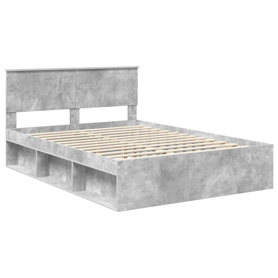 Bedframe met hoofdeinde Beton 140 x 200 cm Massief grenenhout