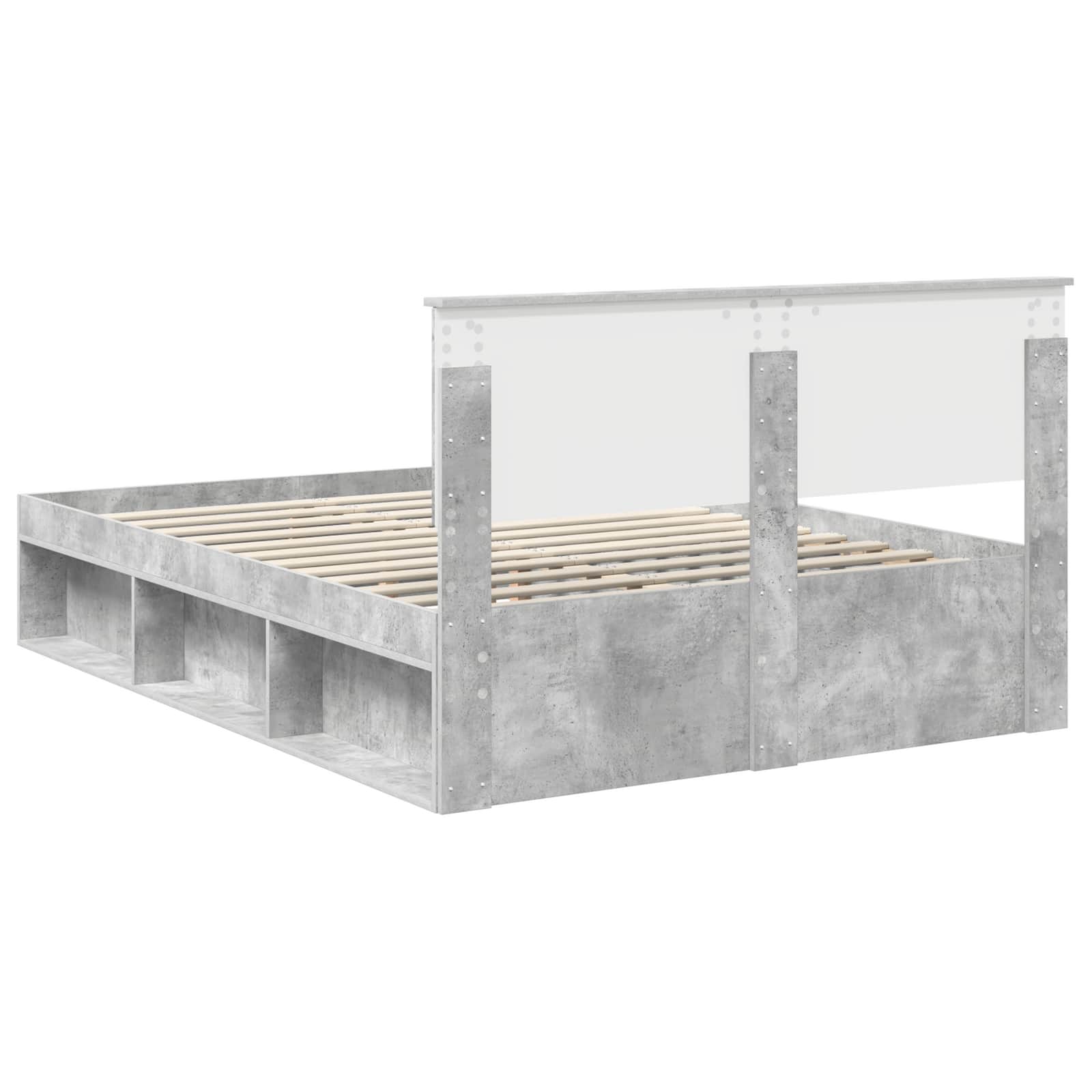 Bedframe met hoofdeinde Beton 140 x 200 cm Massief grenenhout