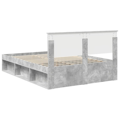 Bedframe met hoofdeinde Beton 140 x 200 cm Massief grenenhout