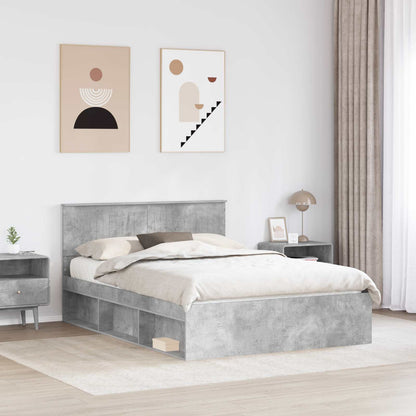 Bedframe met hoofdeinde Beton 140 x 190 cm Massief grenenhout