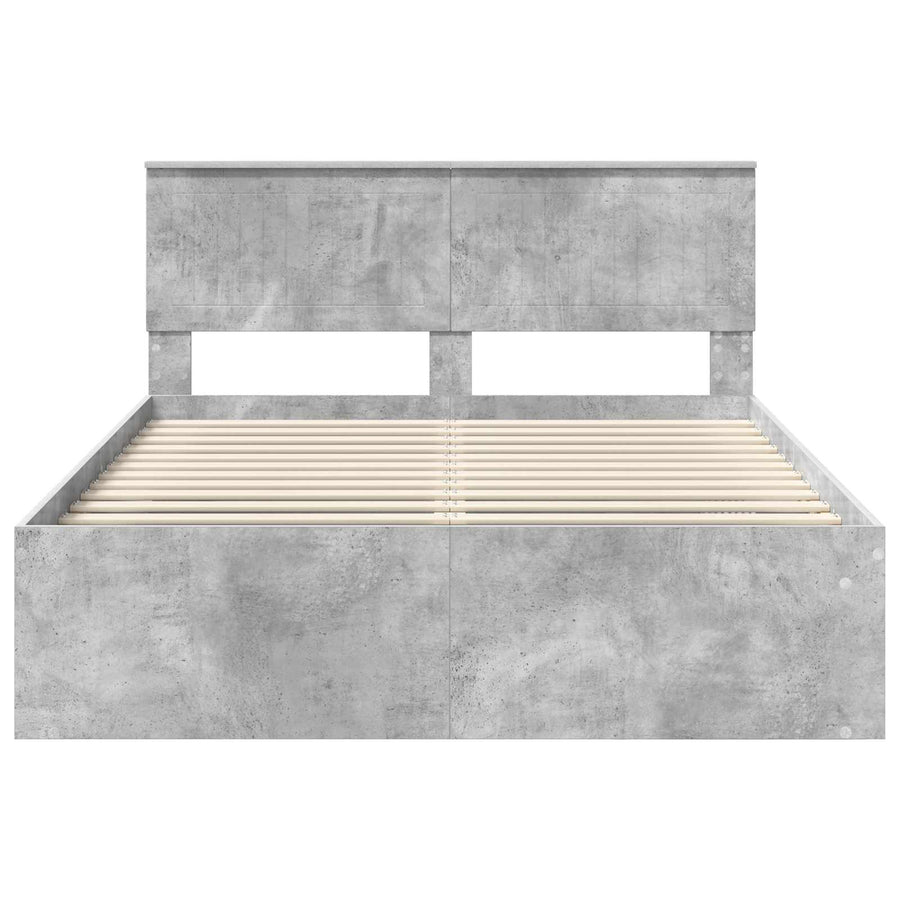 Bedframe met hoofdeinde Beton 140 x 190 cm Massief grenenhout