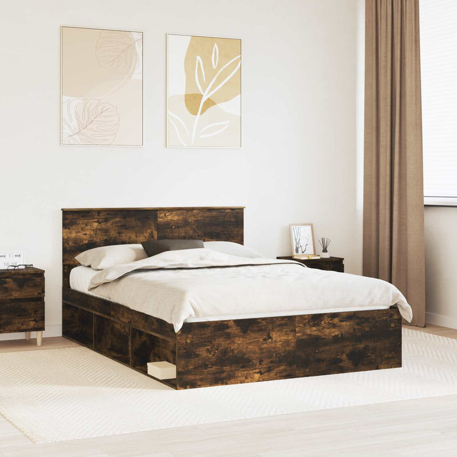 Bedframe Gerookt eiken 140 x 190 cm Massief grenenhout