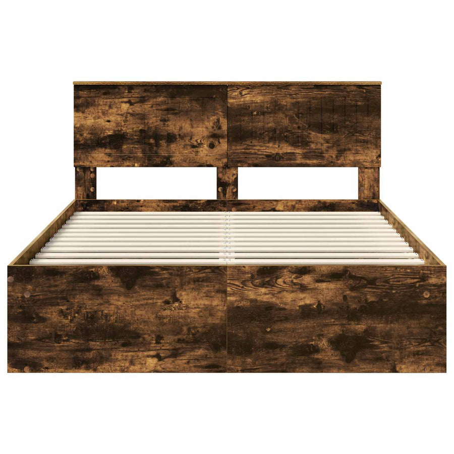 Bedframe Gerookt eiken 140 x 190 cm Massief grenenhout