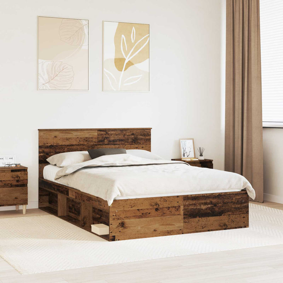 Bedframe met hoofdeinde Oudhout 140 x 190 cm Massief grenenhout