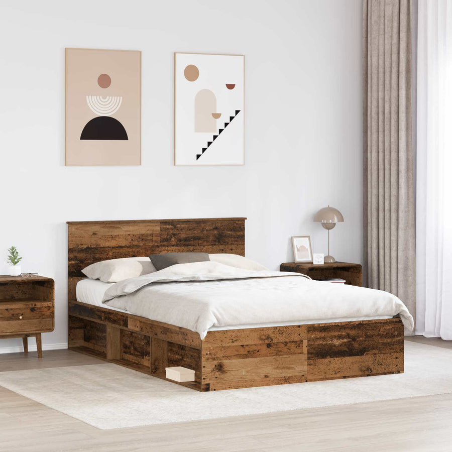 Bedframe met hoofdeinde Oudhout 140 x 190 cm Massief grenenhout