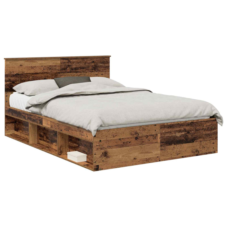 Bedframe met hoofdeinde Oudhout 140 x 190 cm Massief grenenhout