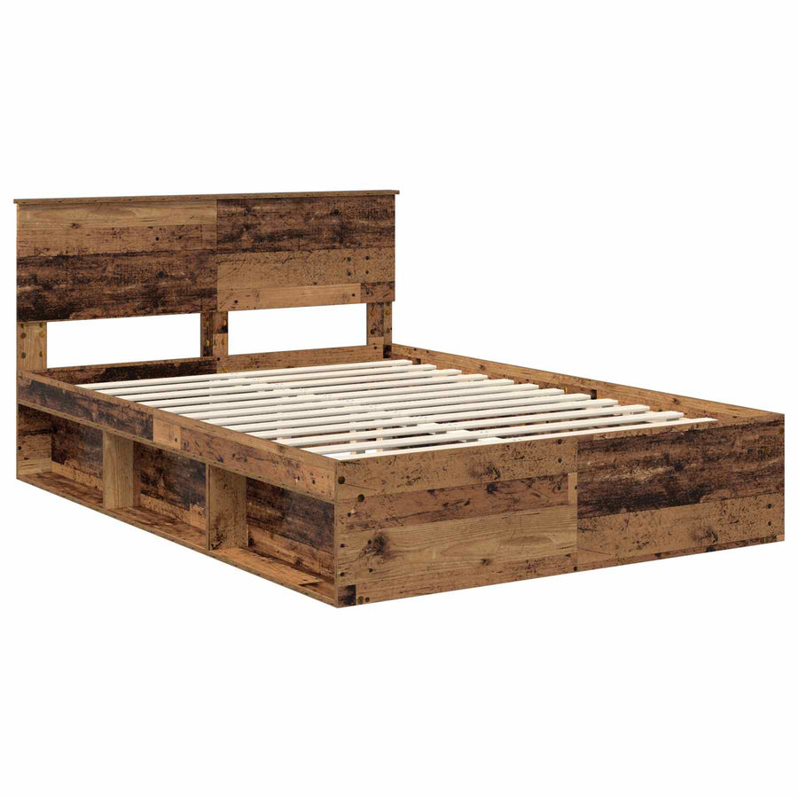 Bedframe met hoofdeinde Oudhout 140 x 190 cm Massief grenenhout