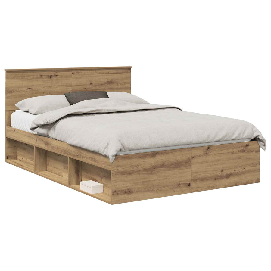 Bedframe Ambachtelijk eiken 140 x 190 cm Massief grenenhout