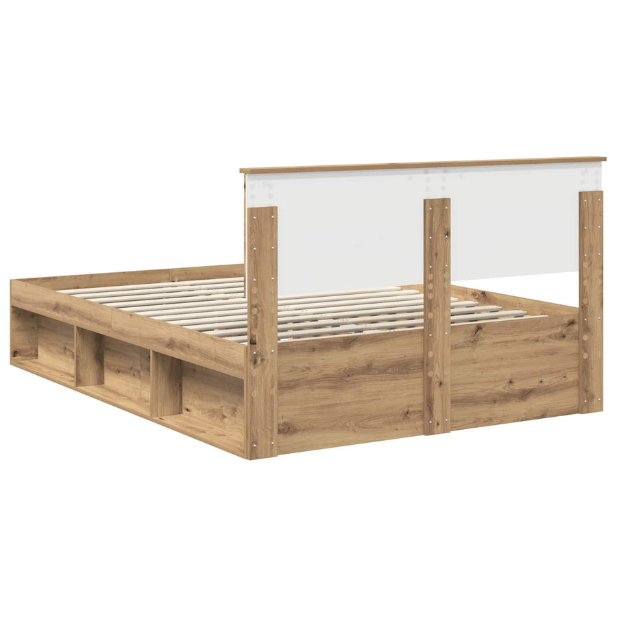 Bedframe Ambachtelijk eiken 140 x 190 cm Massief grenenhout
