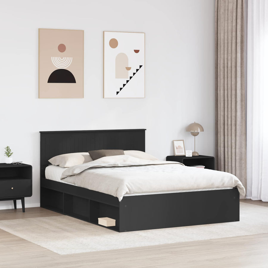 Bedframe met hoofdeinde Zwart 135 x 190 cm Massief grenenhout