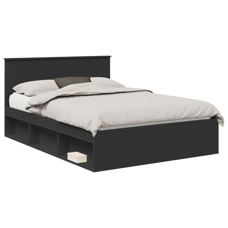 Bedframe met hoofdeinde Zwart 135 x 190 cm Massief grenenhout