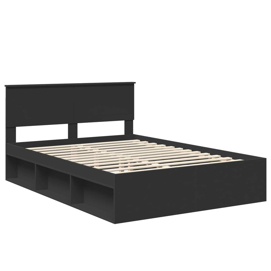 Bedframe met hoofdeinde Zwart 135 x 190 cm Massief grenenhout