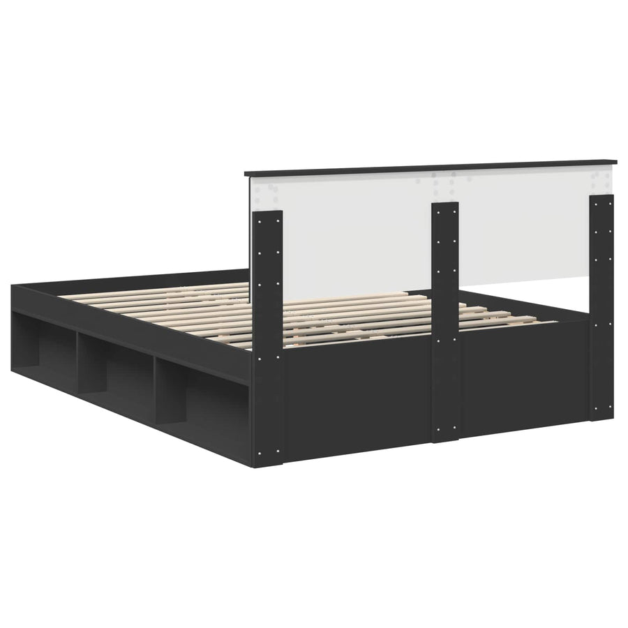 Bedframe met hoofdeinde Zwart 135 x 190 cm Massief grenenhout