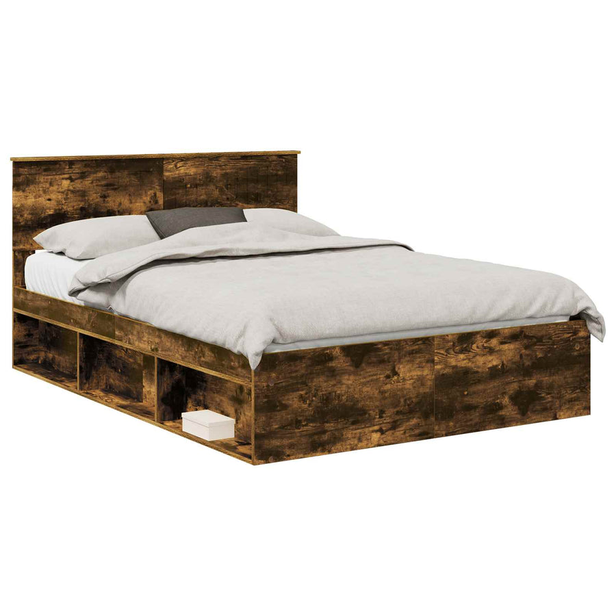 Bedframe Gerookt eiken 135 x 190 cm Massief grenenhout