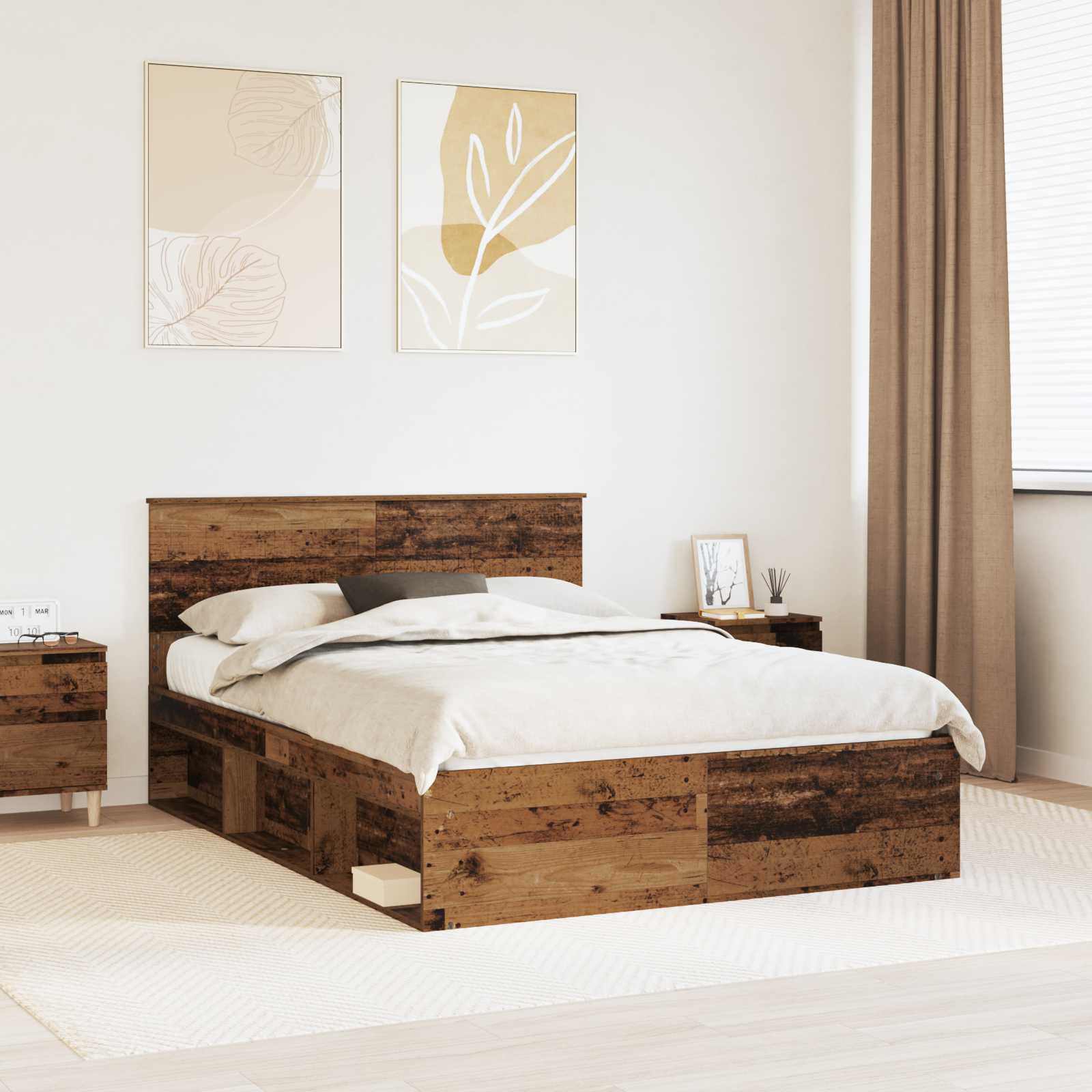 Bedframe met hoofdeinde Oudhout 135 x 190 cm Massief grenenhout
