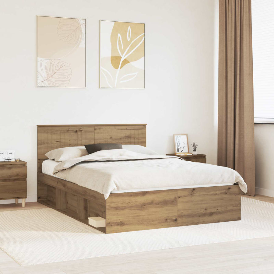 Bedframe Ambachtelijk eiken 135 x 190 cm Massief grenenhout