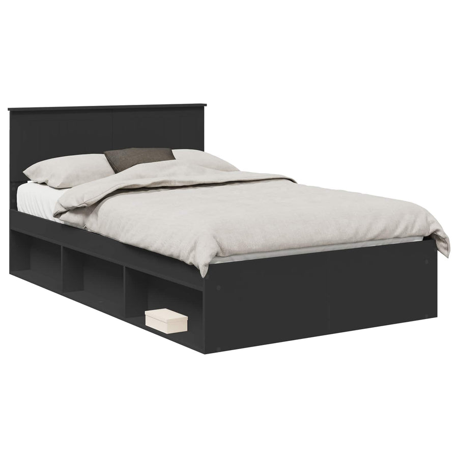 Bedframe met hoofdeinde Zwart 120 x 200 cm Massief grenenhout
