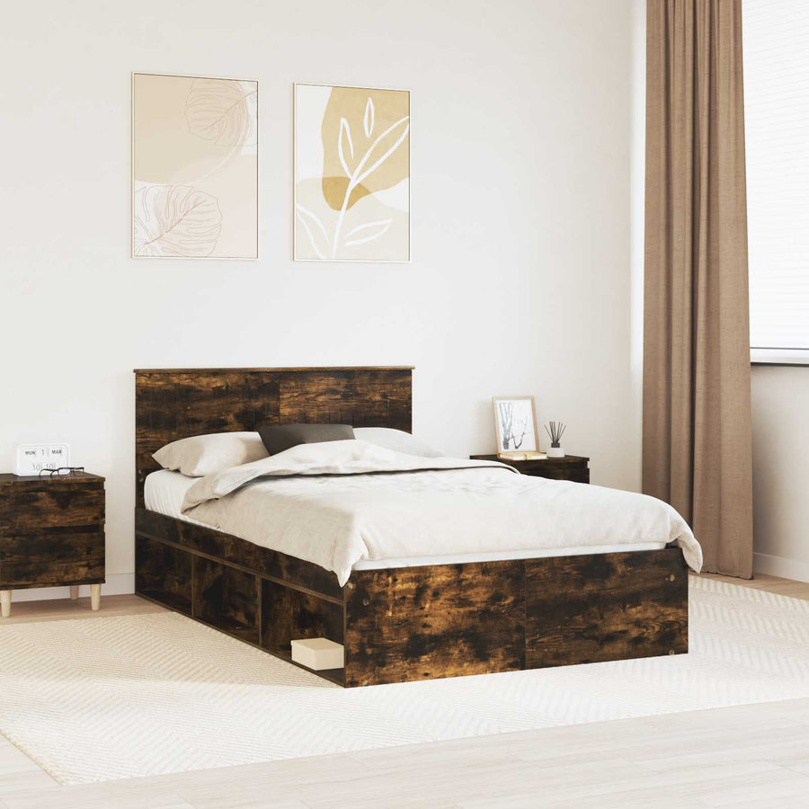 Bedframe Gerookt eiken 120 x 200 cm Massief grenenhout